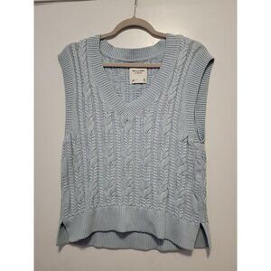 Abercrombie Fitch Crop Cable Knit Sweater Vest Women Blue V-Neck  Academia Med
